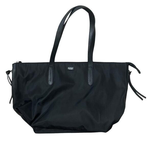 Botkier New York Large Black Nylon Tote Bag Faux Leather‎ Trim Double Strap Zip - Picture 1 of 12